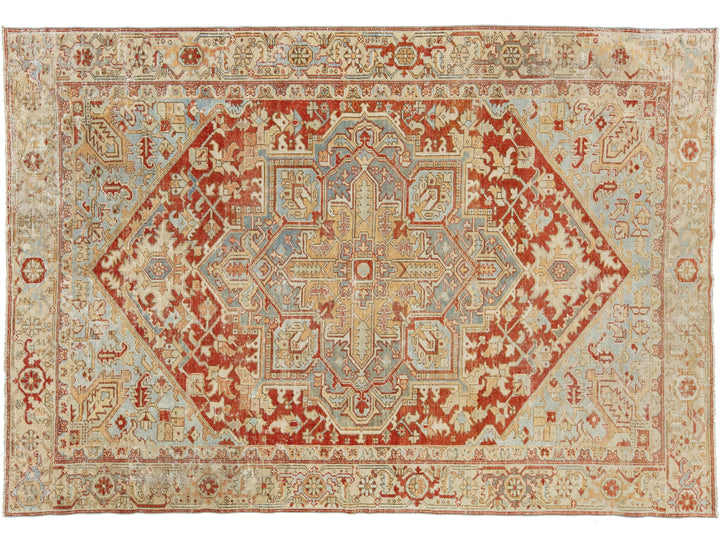 Antique Heriz Wool Rug 7 X 10