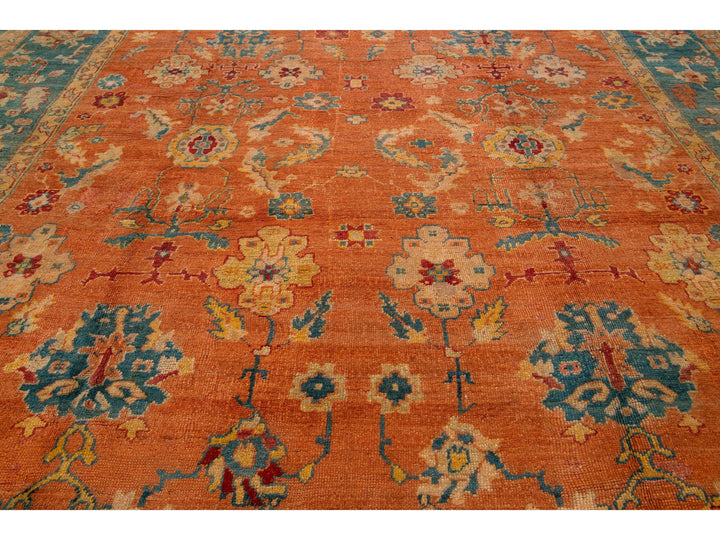 Antique Turkish Oushak Wool Rug 13 X 14