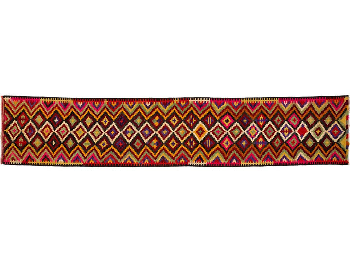 Vintage Kilim Flatweave Wool Runner 3 X 15