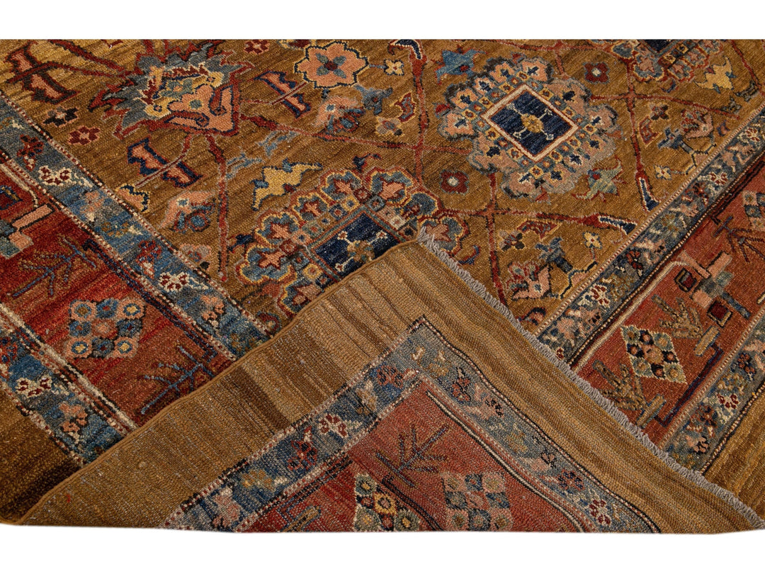 Brown Vintage Persian Bakshaish Handmade Tribal Wool Rug