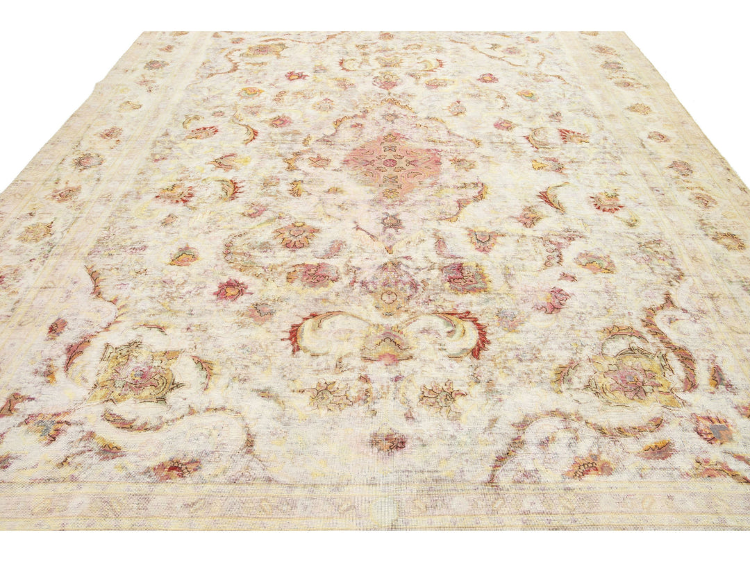 Antique Distressed Kerman Wool Rug 9 X 12