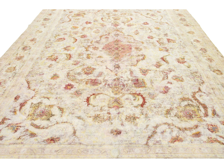 Antique Distressed Kerman Wool Rug 9 X 12