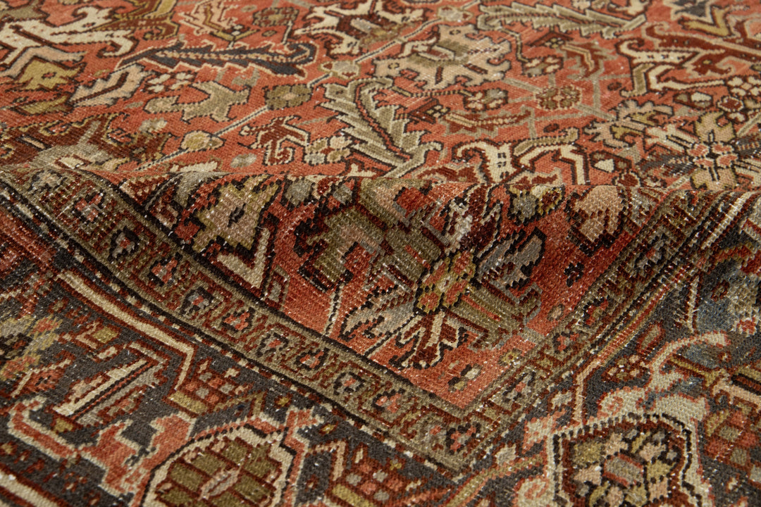 Antique Heriz Wool Rug 7 X 9
