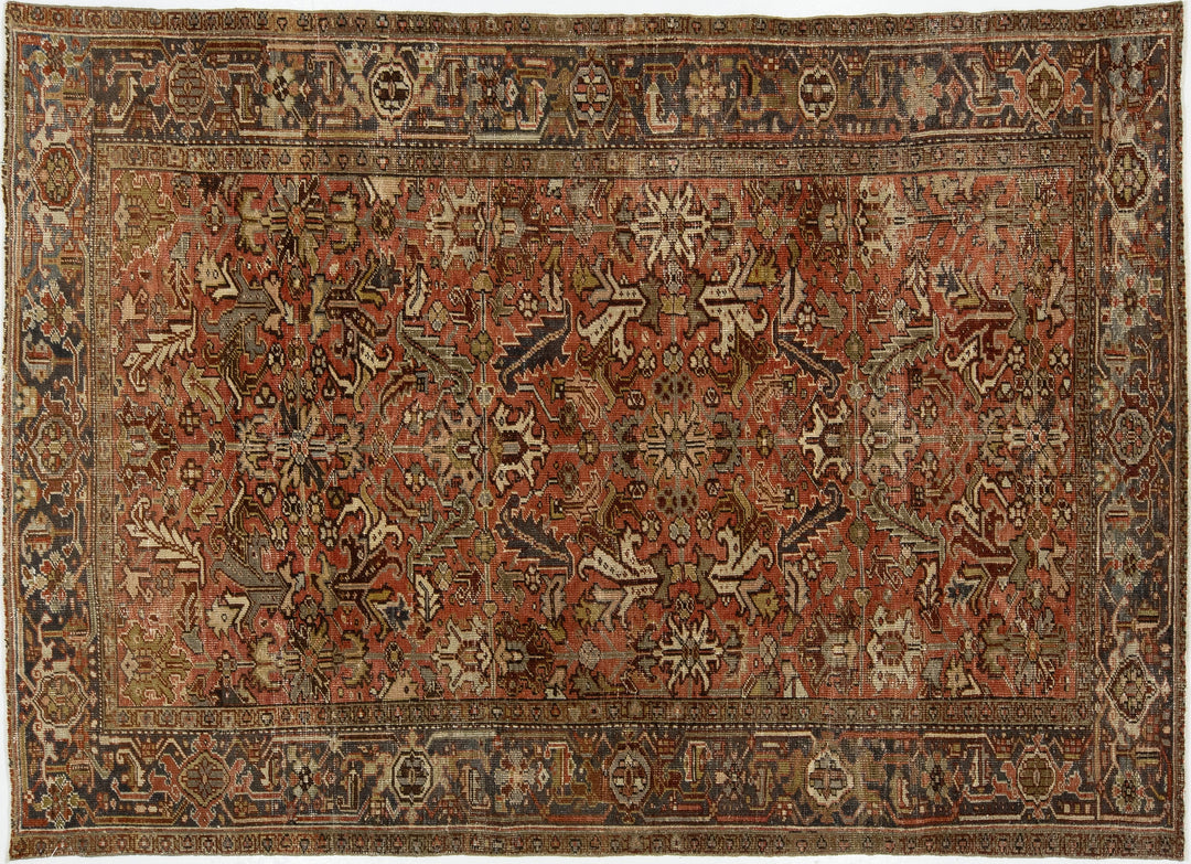 Antique Heriz Wool Rug 7 X 9