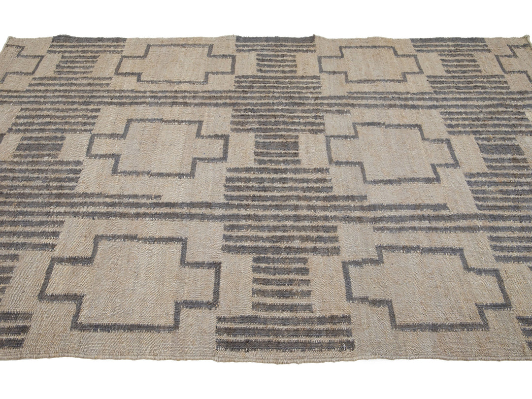Modern Dhurrie Natural Jute Rug 5 X 8
