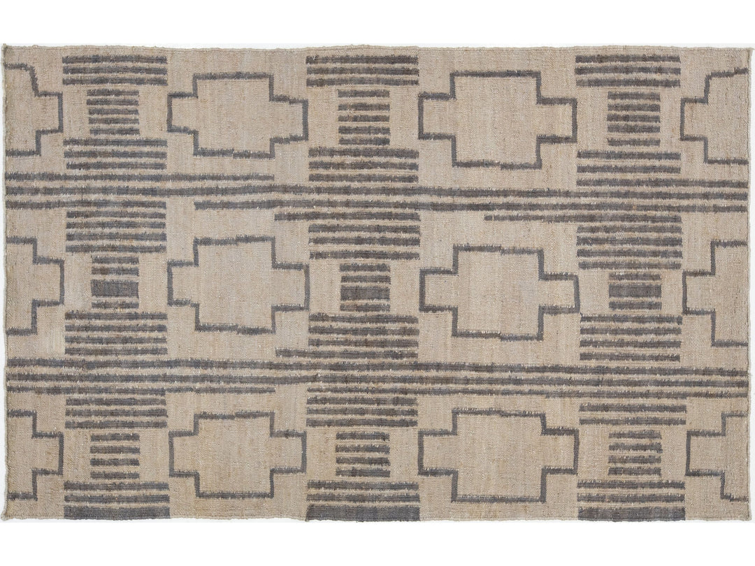 Modern Dhurrie Natural Jute Rug 5 X 8