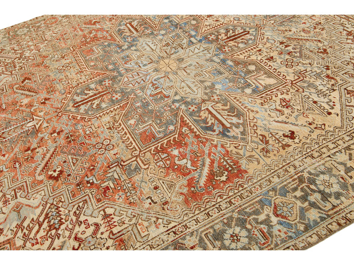 Antique Heriz Wool Rug 9 X 11