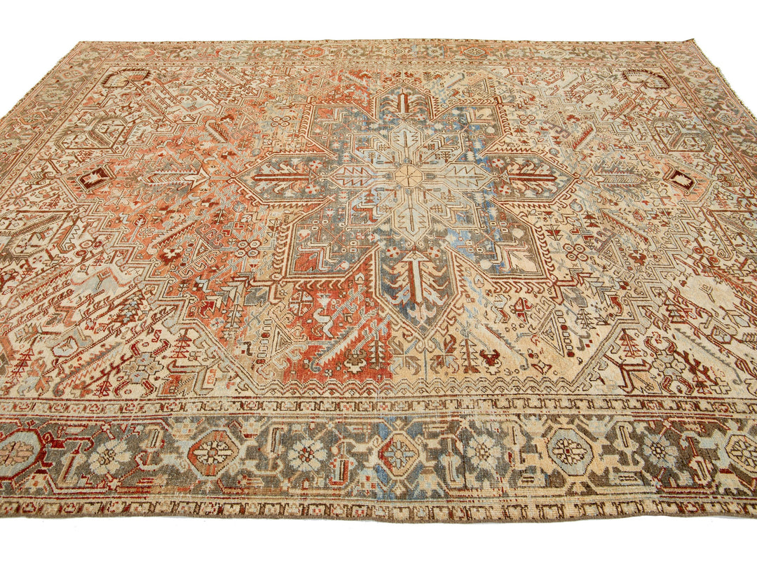 Antique Heriz Wool Rug 9 X 11