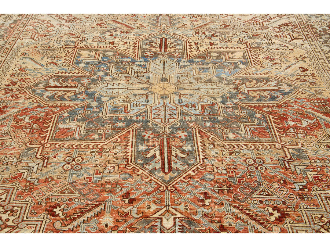 Antique Heriz Wool Rug 9 X 11