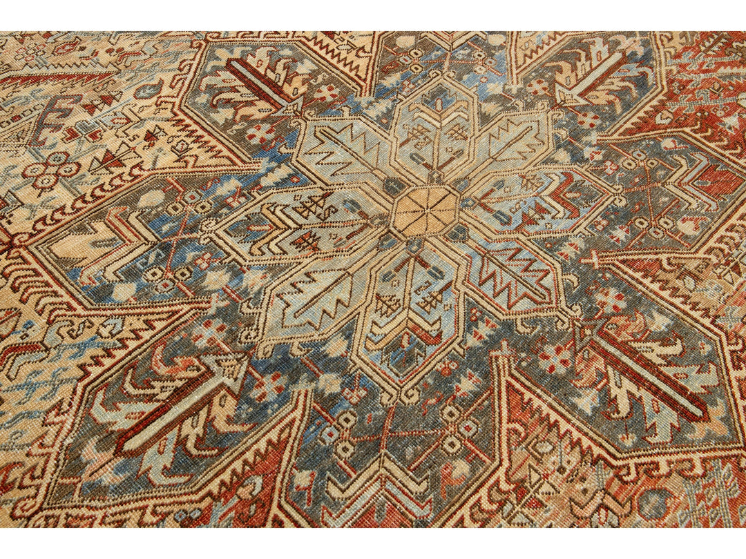 Antique Heriz Wool Rug 9 X 11