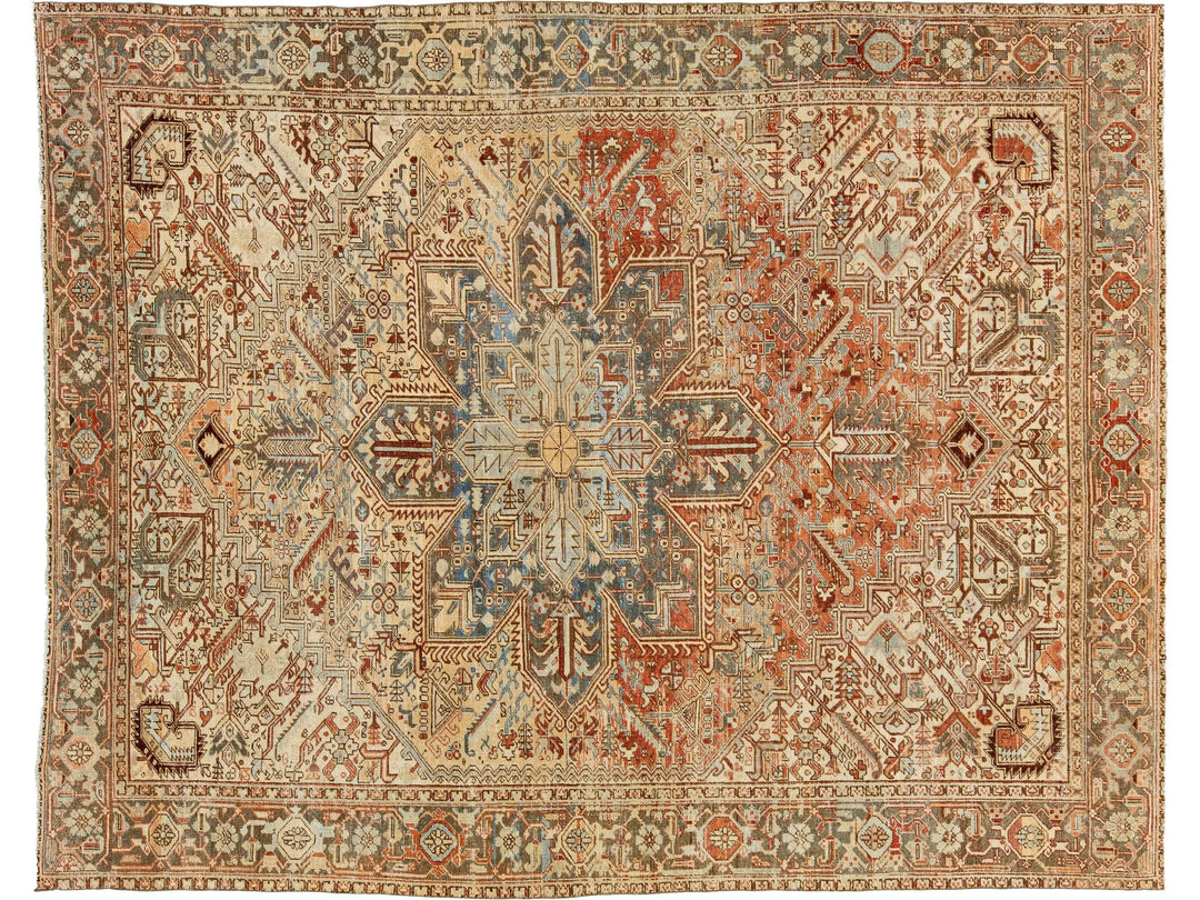 Antique Heriz Wool Rug 9 X 11