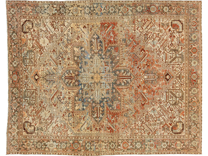 Antique Heriz Wool Rug 9 X 11