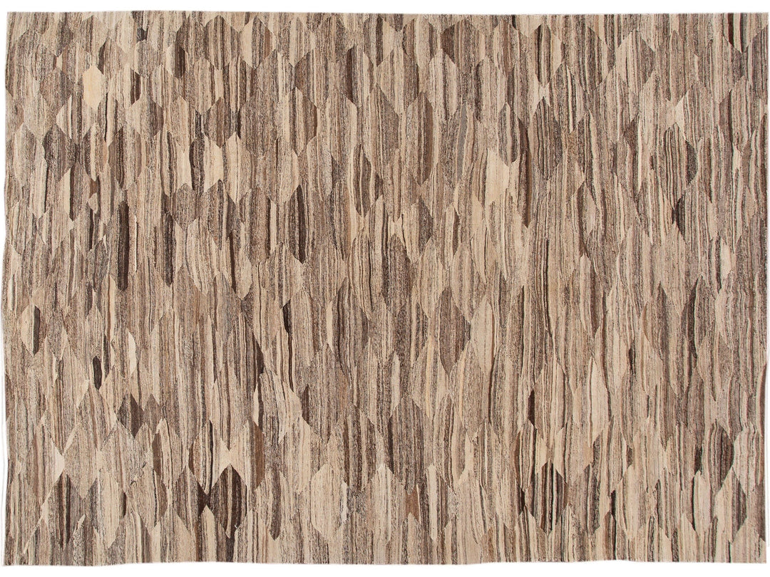Modern Abstract Kilim Flatweave Beige Oversize Wool Rug
