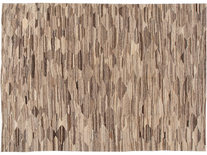 Modern Abstract Kilim Flatweave Beige Oversize Wool Rug