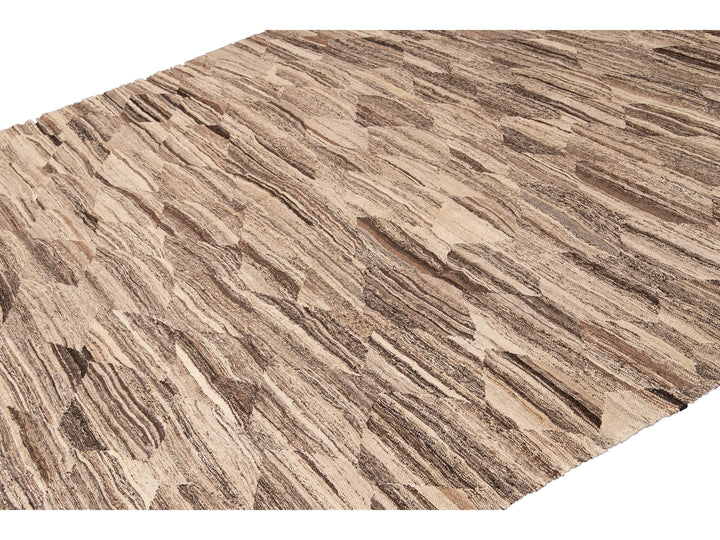 Modern Abstract Kilim Flatweave Beige Oversize Wool Rug