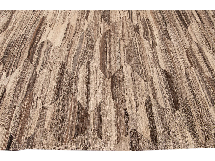 Modern Abstract Kilim Flatweave Beige Oversize Wool Rug