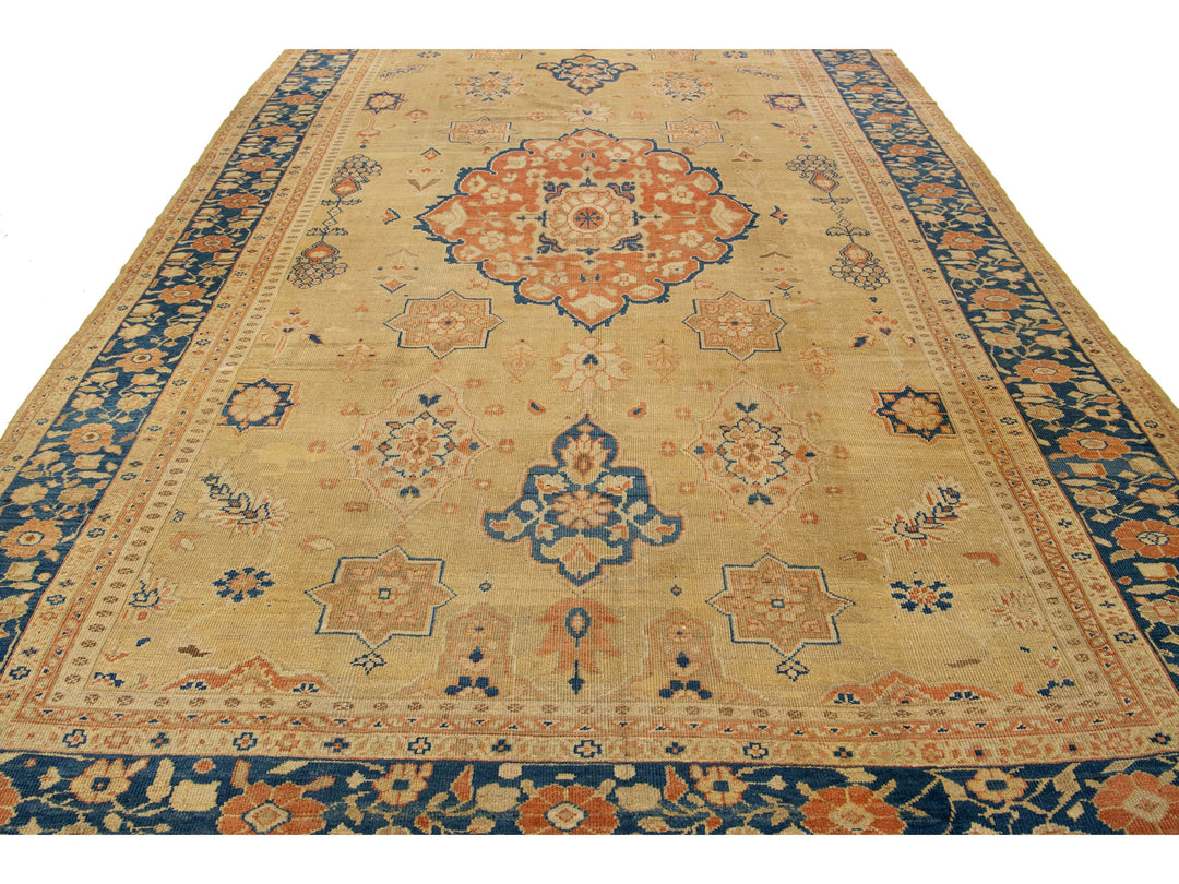 Antique Sultanabad Wool Rug 9 X 14