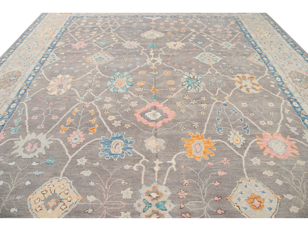 Modern Oushak Wool Rug 13 X 15
