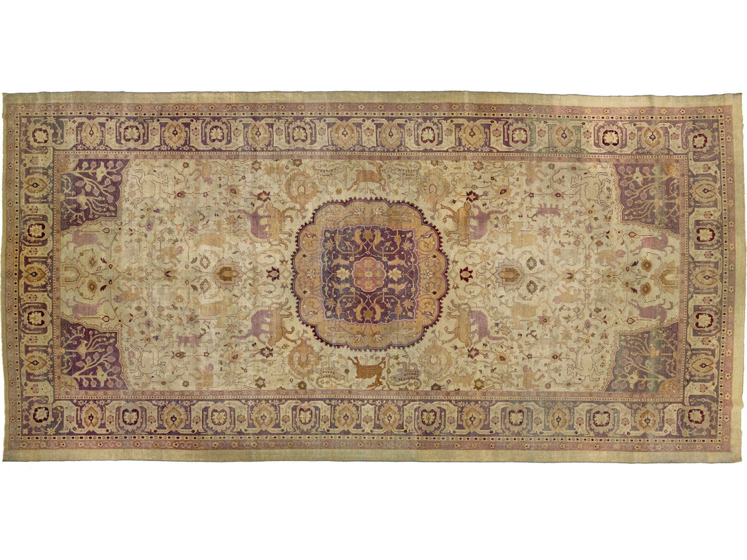 Antique Agra Wool Rug 10 X 21