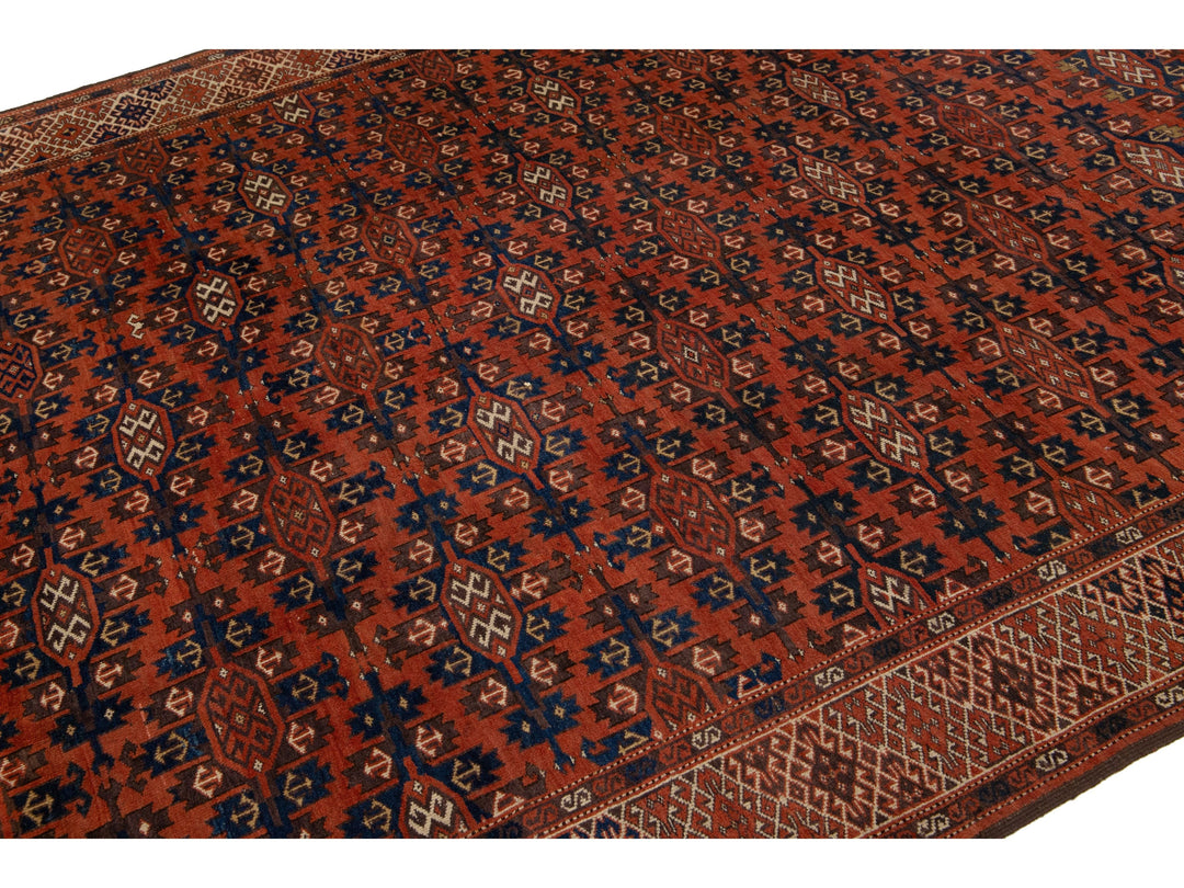 Antique Yamoud Wool Rug 7 X 14