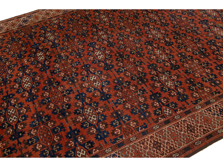 Antique Yamoud Wool Rug 7 X 14