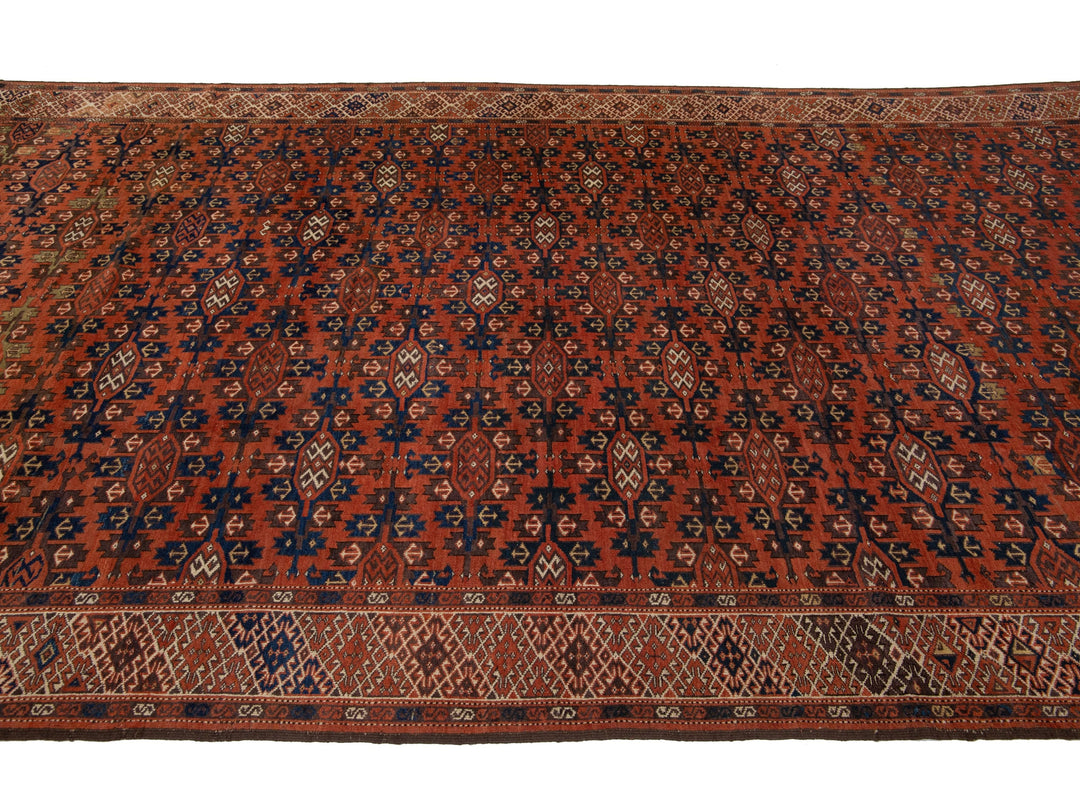 Antique Yamoud Wool Rug 7 X 14
