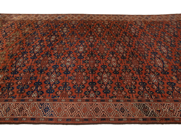 Antique Yamoud Wool Rug 7 X 14