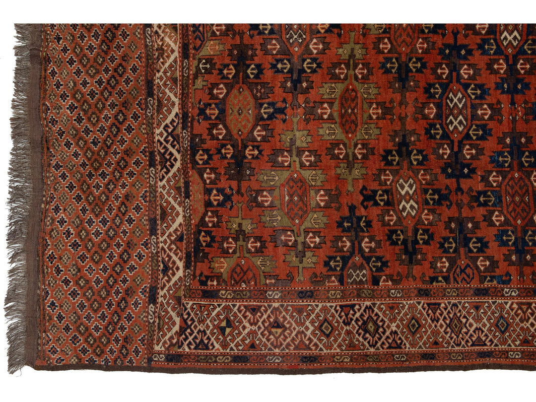 Antique Yamoud Wool Rug 7 X 14