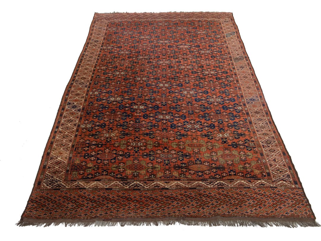 Antique Yamoud Wool Rug 7 X 14