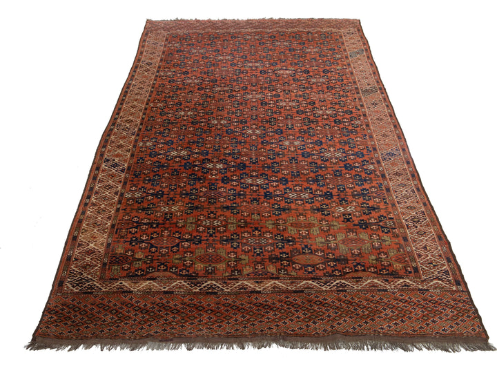 Antique Yamoud Wool Rug 7 X 14