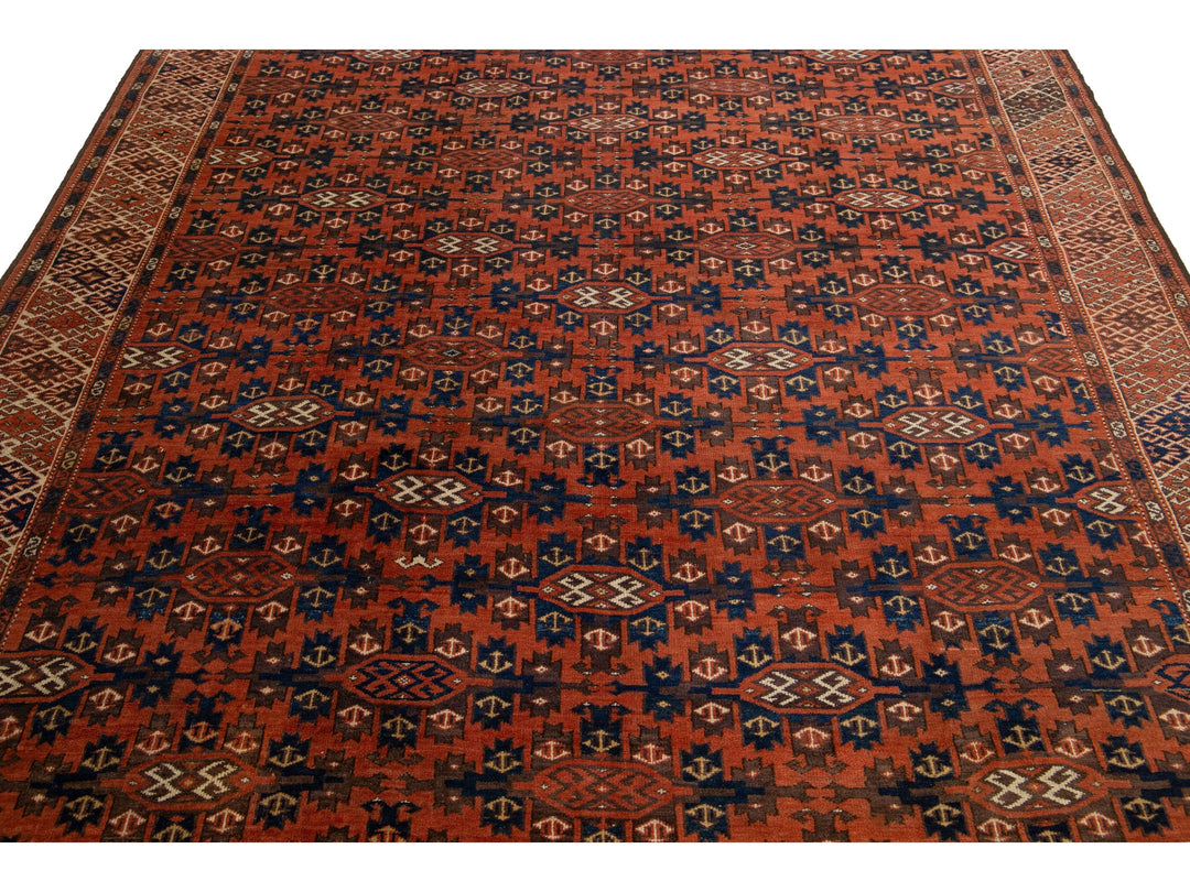 Antique Yamoud Wool Rug 7 X 14