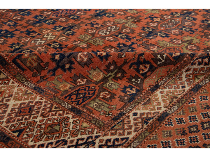 Antique Yamoud Wool Rug 7 X 14