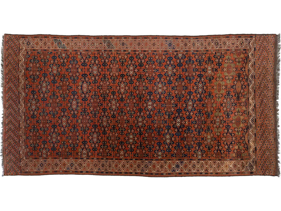 Antique Yamoud Wool Rug 7 X 14