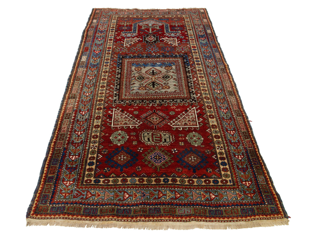 Antique Kazak Wool Rug 4 X 7