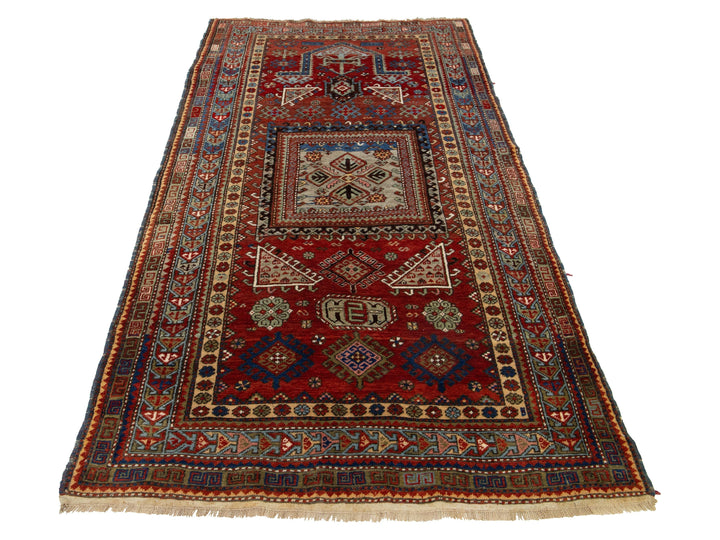 Antique Kazak Wool Rug 4 X 7