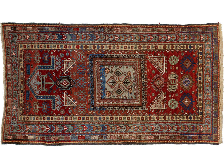 Antique Kazak Wool Rug 4 X 7