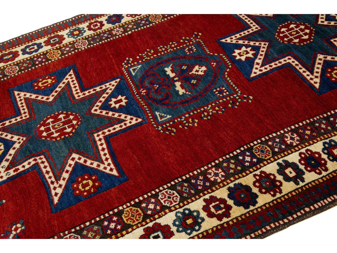 Antique Kazak Wool Rug 5 X 8