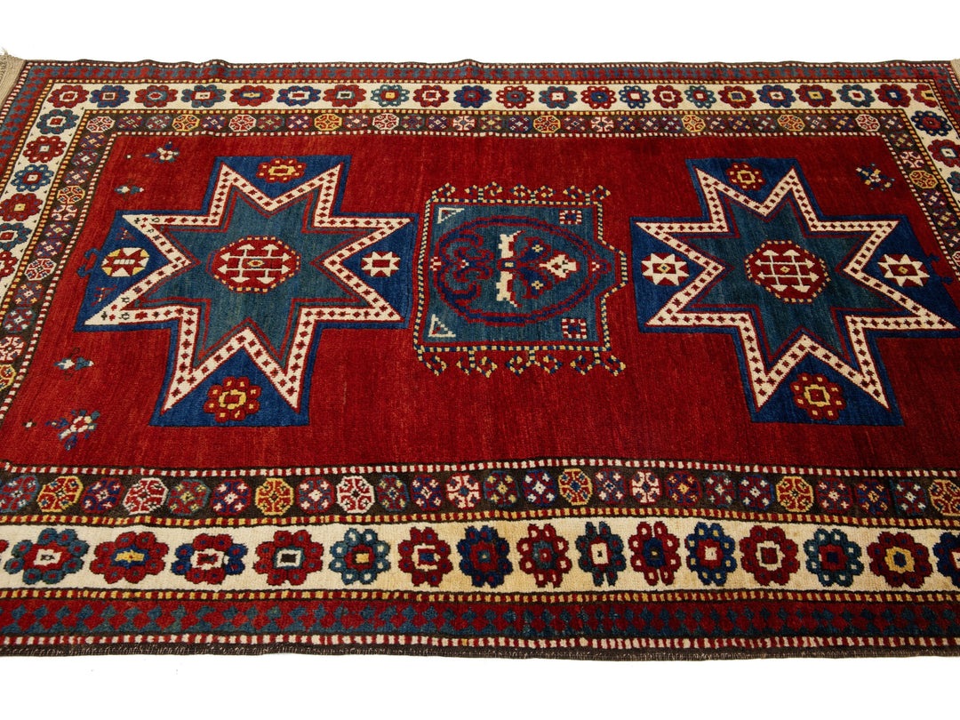 Antique Kazak Wool Rug 5 X 8
