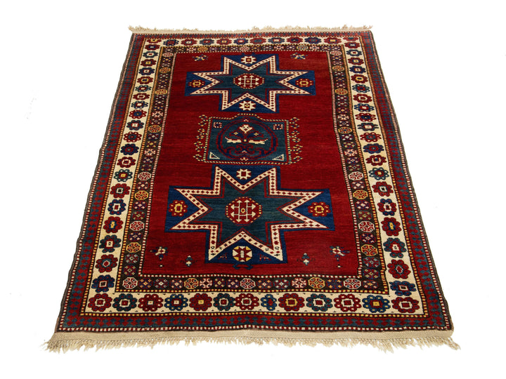 Antique Kazak Wool Rug 5 X 8