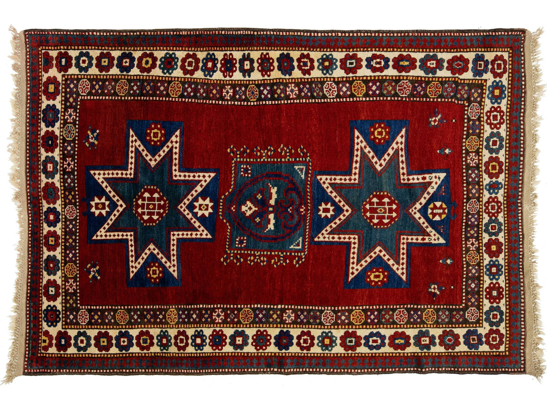 Antique Kazak Wool Rug 5 X 8
