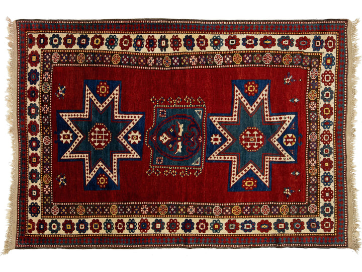 Antique Kazak Wool Rug 5 X 8