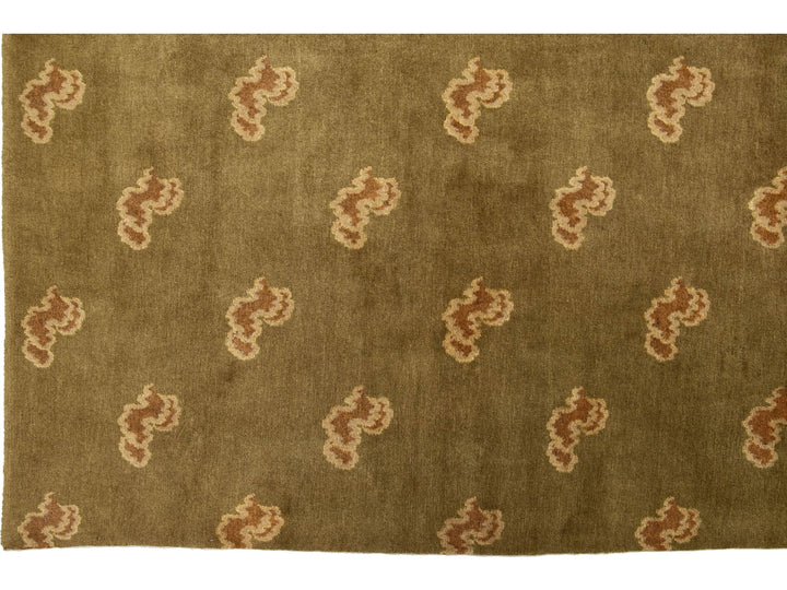 Modern Tibetan Wool and Silk Rug 9 X 9