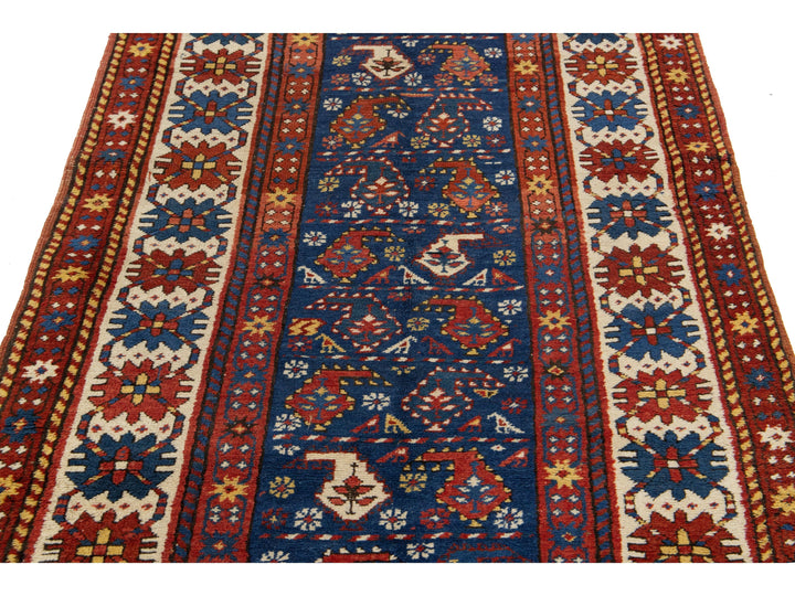 Antique Kazak Wool Runner 4 X 8