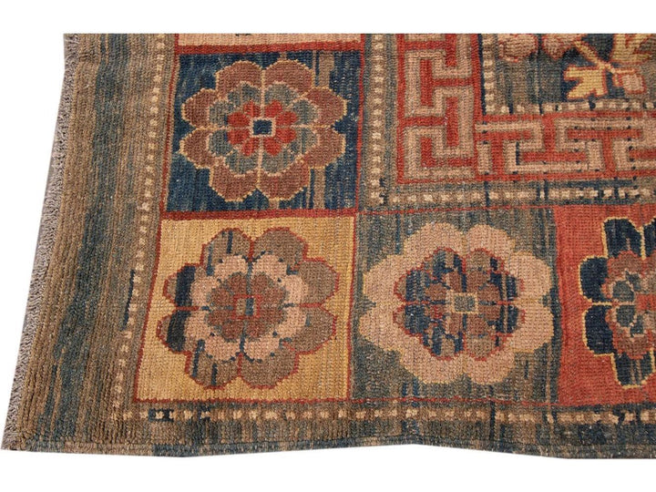 Vintage Khotan Style Tribal Wool Rug 7 X 10