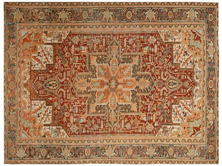 Antique Heriz Persian Wool Rug 9 X 12