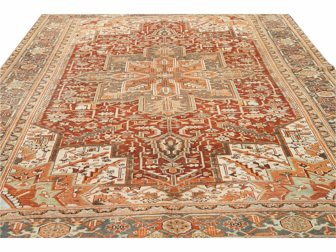 Antique Heriz Persian Wool Rug 9 X 12