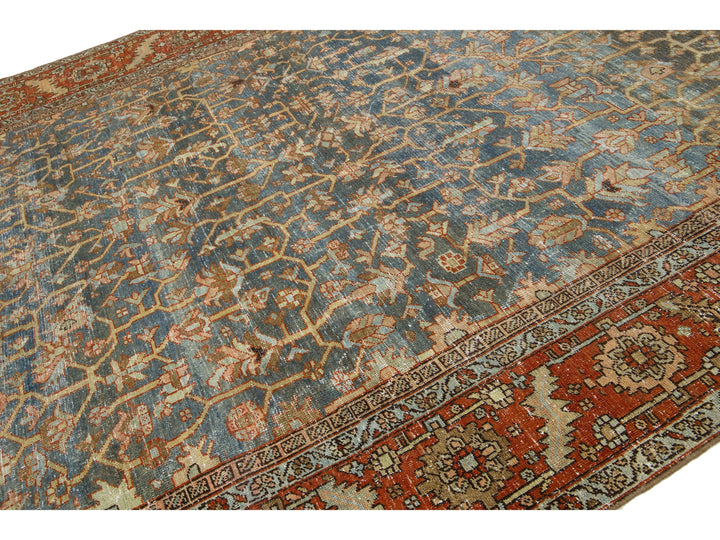 Antique Heriz Wool Rug 9 X 12