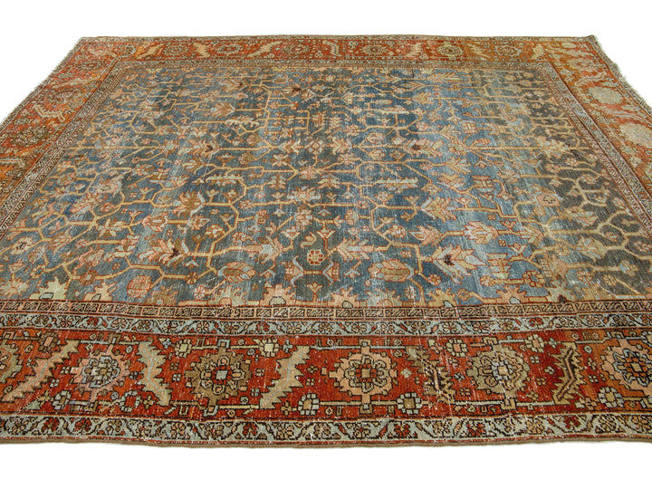 Antique Heriz Wool Rug 9 X 12