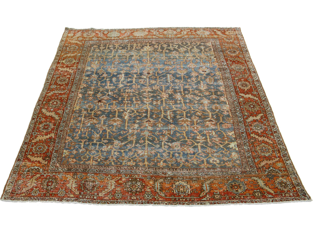 Antique Heriz Wool Rug 9 X 12