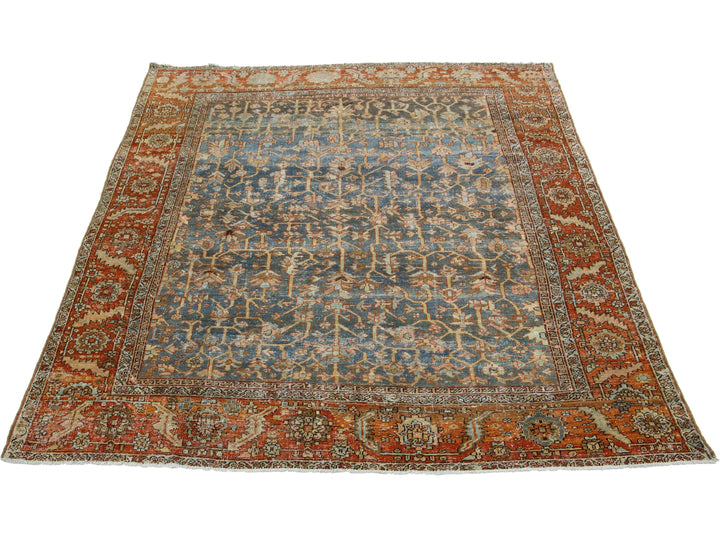 Antique Heriz Wool Rug 9 X 12